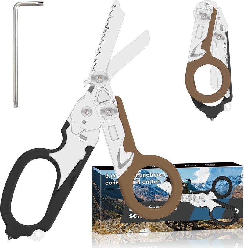 Lemasa 6in1 trauma shears - emergency responders, outdoor emergencies scissor, medical staff, and outdoor camping scissors, ttrauma scissors(black brown) - Image 1